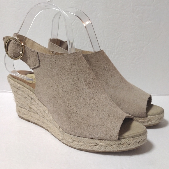 KANNA Made in Spain Taupe Suede Leather Wedge Peep Toe Espadrille Sandal Size 37 - Picture 5 of 10